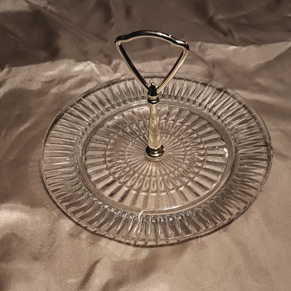 Elegant Glass Serving Tray with Gold Handle